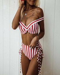 Bikinis 2020 Women Set Push Up Female Two Piece Striped Swimwear Swim Separate Swimsuit Brazilian Sexy Bathing Suit Red Blue4565577