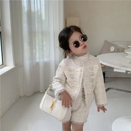 Girls Tweed Outfit Toddler Autumn Clothes Set Fall Boutique Kids Clothing Female Children Set Baby Top And Bottom Two Piece Set 240229