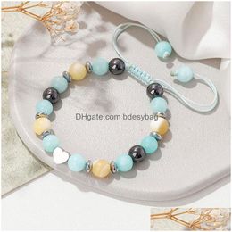 Beaded Natural Stone Handmade Strands Heart Charm Bracelets For Women Men Lover Yoga Party Club Jewelry Drop Delivery Dh5Nh