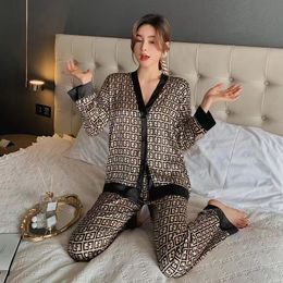 2024womens Sleepwear Pamas Sets Faux Satin Silk Pyjama Spring Summer Pijama Ladies Longsleeve Shirt Pants 2 Piece Pjs Homewear