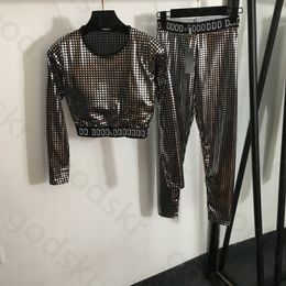 Ouro cheque impressão agasalho feminino magro manga longa collants moda estiramento leggings sexy cintura alta sweatpants