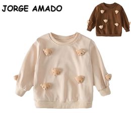 Spring Autumn Family Matching Outfits Baby Girl Boy Bodysuit Cartoon Bear Appliques Pullover Loose Mum Dad Sweatshirts E1245 240301