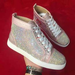 Designer Platform Casual Shoes Luxury Sneakers 2023 New High Top Crystal Diamond Womens Champagne Full Pink Colour Soled Sh FH christiane loubiton red-bottomed O6P7