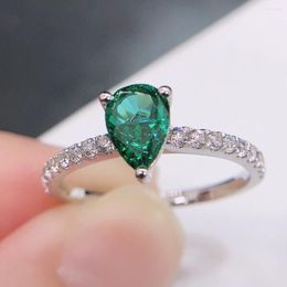 Cluster Rings 0.8Ct Pear Cut Lab Grown Green Diamond Engagement Ring Solid 14K 585 White Gold Day Gift 191