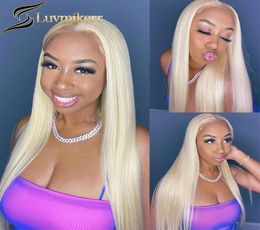 Lace Wigs Bone Straight 613 Blonde 13x4 Hd Transparent Frontal For Black Women Glueless 40 Inch Human Hair Pre Plucked Front Wig2742631