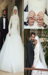 2020 New Arabic Islamic Muslim A Line Wedding Dresses Lace Winter Bridal Gowns Long Sleeves High Neck Midwest Dress1372610