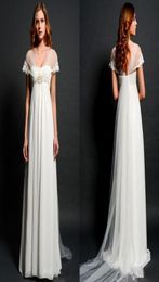 Vintage Empire Waist Wedding Dresses for Pregnant Women V Neck Illusion Back Elegant Beach Bridal Gowns Lace Applique Bride Dress6760427