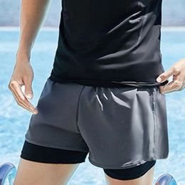 Men's Swimwear Beach Shorts With Compression Liner Swimming Drawstring Swim Trunks Summer Surfing Board