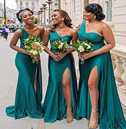 Sexy Dark Green African Bridesmaid Dresses 2023 Wedding Guest Dress Side split high One Shoulder Long Plus Size Party Maid of Hono5032011