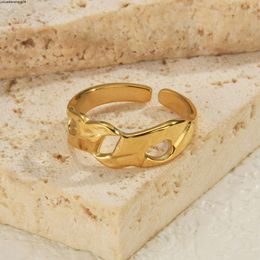 14k Gold Titanium Steel Ring with Adjustable Design for Womens Niche Hollowed Out Stainless Steel Ring