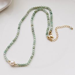 Natural Stone Burmese Jade Necklace Freshwater Pearl Pendant Choker Beaded Necklaces for Women Fashion Jewelry