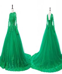 Emerald Green Long Sleeves Quinceanera Prom dresses Lace Applique Sequins Beading Tulle Ball Gown Party Sweet 16 Dress7435830