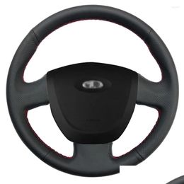 Steering Wheel Covers Ers Hand-Stitched Black Leather Car Er For Lada Granta 2011 2012 2013 2014 2024 Drop Delivery Automobiles Motorc Otrkg