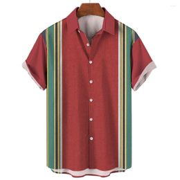 Men's Casual Shirts Fashion Striped Tops Summer Short Sleeve Button Up Loose Hawaiian Extra Large Size
