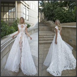 2020 Newest White A Line Wedding Dresses Special Cut Lace Bridal Gowns Sweep Train Plus Size Garden Wedding Dress346K