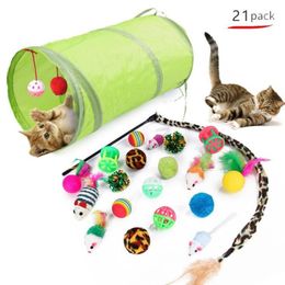 21pcs set Cats Toy Cat Tunnels With Cat Teaser Indoor Foldable Cat Tent Drill Hole Game Pipe Pets Supplies Kitten Puppy Toys Gadge263D
