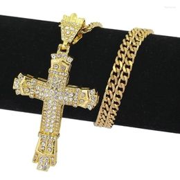 Pendant Necklaces Luxury Mens Jewellery Cross Necklace Chain For Men Stainless Steel Hip Hop Jewellery Rhinestone Religious