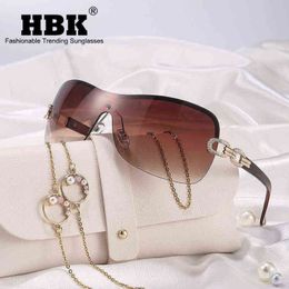 HBK Italy Oversized Gradient Sunglasses Women Wrap Around Rhinestone Vintage Sun Glasses Ladies Wide Shield Designer Shades Y2K Y2208O