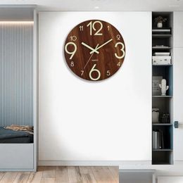 Wall Clocks Number Clock Modern 12 Inch Wooden With Glow-In-The-Dark Numbers Silent Home Decoration Mute For Room Drop Delivery Garden Otjsj