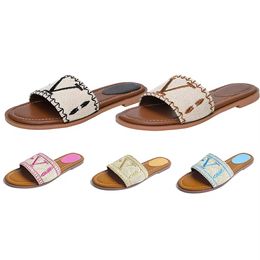 Luxus Slides Damen Sticken Designer Slide Hausschuhe Frauen Brief Mode Sommer Sandalen Strand Weibliche Flip Flop Slipper Urlaub Low Heel Flache Sandale Schuhe