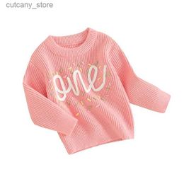 T-shirts Baby Girl Birthday Clothes One Letter Embroidery Long Sleeve Ribbed Knit Pullover Sweater Top Infant Clothes Girl L0311