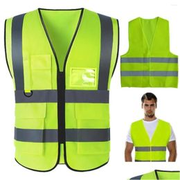 Motorcycle Apparel High Visibility Vest Breathable Mti-Pocket Reflective 2 Strip Railway Coal Miners Uniform For Driver Workers Drop D Otwba