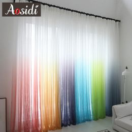 Curtains Modern gradient Colour window tulle curtains for living room bedroom organza voile curtains Hotel Decoration blue Sheer curtains