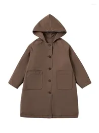 Coat Korean Retro Single Breasted Woollen Solid Colour Medium Size Childrens Autumn Winter Hooded Trench