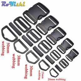 10 sets lot 20mm 25mm 30mm 38mm 50mm Plastic Slider Adjustable D Rings Belt Loop Curved Side Release Buckles For Paracord219C