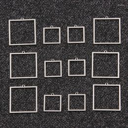 Charms 20Pcs 2 Size Geometric Figur Charm Stainless Steel Square Pendant Open Pressed Resin Frame Bezel DIY Jewellery Making