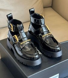 Carter Loafers Walking Shoes Strap Boots Treaded Rubber Sole Black Patent Leather Elegant Walking EU34-41