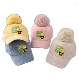 Ball Caps Doit 2024 Winter Hats Snapback Cap Boy Girl Baseball Cartoon Label Bear Autumn Kids Children Sun Sunscreen Hat