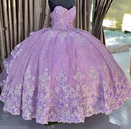 Stunning Lavender Lace Quinceanera Dresses With Flowers Floral Applique Beaded MulitLayers Back Skirt Strapless Sweet 16 15 Girls8476739