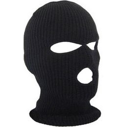 Full Face Cover Mask Three 3 Hole Balaclava Knit Hat Winter Stretch Snow Mask Beanie Hat Cap New Black Warm Face Masks1005268