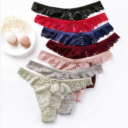 Panties Women's 7 Pcs/Lot Sexy Lace Panties Women Thongs Breathable Low Waist Fashion Womens G-String Hollow Transparent Underwear Lingerie 211021 ldd240311