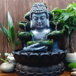 Creative Home Decorations Resin Flowing Water Waterfall Led Fountain Buddha Statue Lucky Feng Shui Ornaments Landscape Decor T2003264b