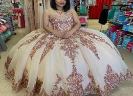 Sparkly Rose Pink Ball Gown Quinceanera Dresses Sweetheart Sequined Lace Applique Sweet 16 Dress Party Wear4512368