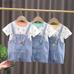 Clothing Sets Clothing Sets Summer Cartoon Print Baby Boys Short Sleeve T-Shirt Tops Jeans Overalls Pants Children Kids Suits ldd240311