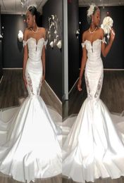 Elegant African Dubai Arabic Mermaid Wedding Dresses Bridal Gowns Off Shoulder Sweetheart Lace Appliques Court Train Bride Dress V6664575