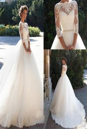 Bateau 34 Long Sleeves Pearls Tulle Princess Cheap Bridal Ball Gowns Plus Size Country Vintage Lace Millanova 2020 Wedding Dresse5793275