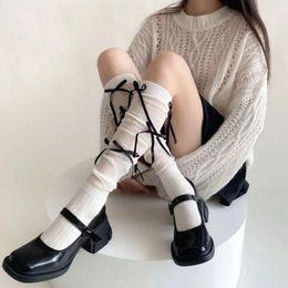 Women Socks Lolita Long JK Girls Kawaii Knee High Ballet Style Bandage Bowknot Thigh Stockings