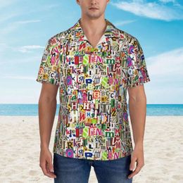 Men's Casual Shirts Spaper Clippings Beach Shirt Colorful Letter Hawaii Men Elegant Blouses Short-Sleeve Comfortable Graphic Tops