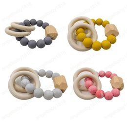 New Natural Wooden Ring Teethers for Baby Health Care Accessories Infant Fingers Exercise Toys Colorful Silicon Beaded Soother1556580