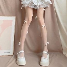 Women Socks Anti-hook Bow Tights Simple Nylon Pantyhose Female Stockings Ultra-thin Transparent Lolita Girls