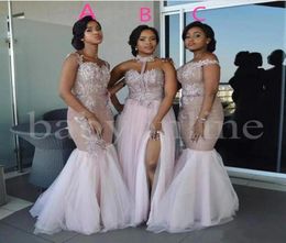 African Mermaid Bridesmaid Dresses Long Mixed Style Appliques Off Shoulder Wedding Guest Wear Split Side Maid Of Honour Gowns Prom 3486581