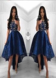 2022 Sexy Marineblau Plus Size Cocktailkleider Jewel Neck Illusion Spitze Applikationen Flügelärmel High Low Short Prom Dress Homecoming4526442