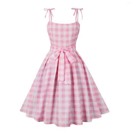 Casual Dresses Strappy Plaid Dress Bandage Swing Sleeveless Sexy Summer Holiday Vestidos