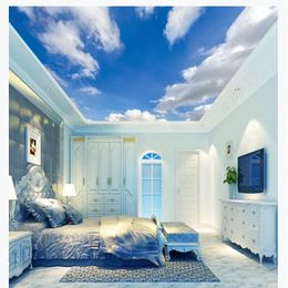 3D po custom ceiling mural wallpaper interior decoration Modern minimalist blue sky white clouds bedroom zenith ceiling backgro310P