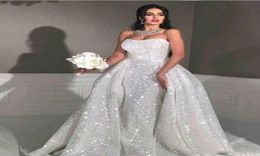 Full Sequins Plus Size Overskirt Country Bridal Gown Glitter mermaid Style arabic wedding dresses with detachable train Strapless 3175657