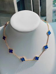 Pendant Necklaces Fashion luxury 4/Four Leaf Clover Ten Flowers Four Grass Necklace Womens Light Luxury V Gold Thick Plating 18K Rose Blue